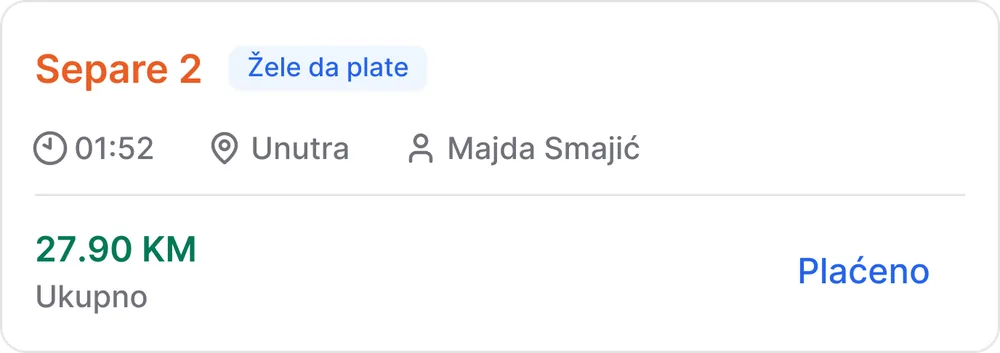 Zahtjev gosta za plaćanje